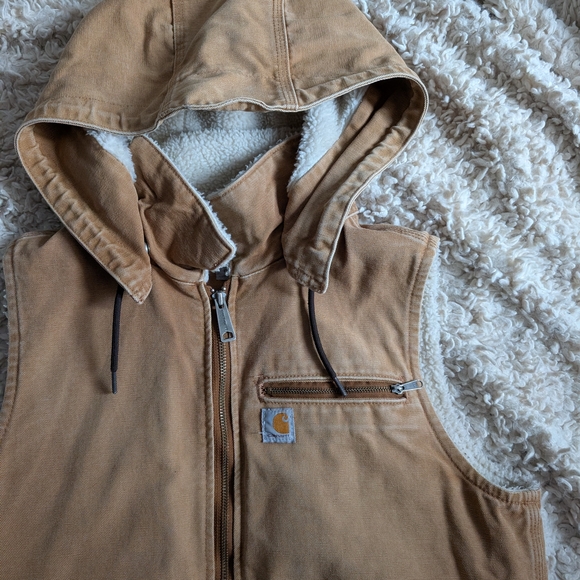 Carhartt Jackets & Blazers - Medium Carhartt Sherpa-Lined Hooded Work Vest - Tan